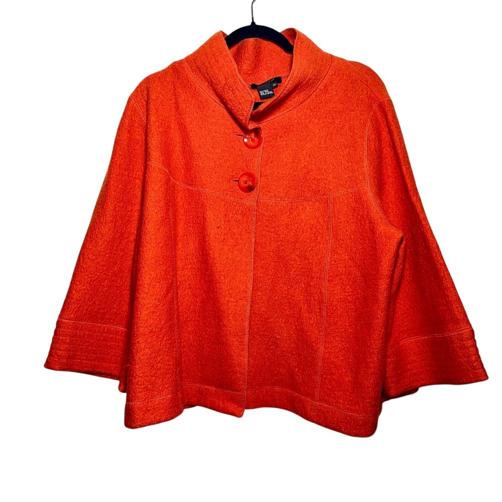Sandro Paris Wool Jacket Womens XL Orange Cropped‎ Button Front NWT